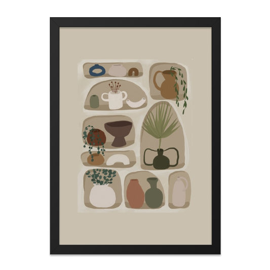 Shelves Wall Art, Boho Decor, Minimalist Print, Botanical Art, Plant Lover Gift, Home Decor, Pottery Art, Neutral Tones Wall Art - Tawshia