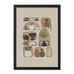 Shelves Wall Art, Boho Decor, Minimalist Print, Botanical Art, Plant Lover Gift, Home Decor, Pottery Art, Neutral Tones Wall Art - Tawshia