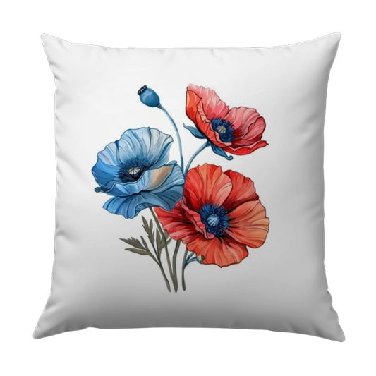 Red and Blue Poppies Throw Pillow, Floral Home Decor Pillow, Flower Accent Pillow, Poppy Pillow, Colorful Pillow, Watercolor Pillow - Tawshia