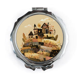Whimsical Houses Pocket Mirror, Floral Houses Compact Mirror, Cute Houses Mirror, Unique Pocket Mirror, Compact Mirror for Purse - Tawshia