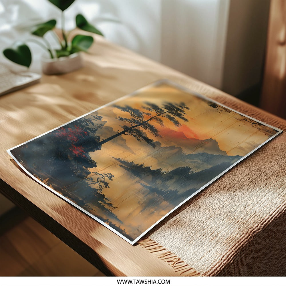 Japanese Landscape Photographic Print, Zen Art, Mountain Scenery, Asian Wall Decor, Sunset Landscape, Fine Art Photography - Tawshia