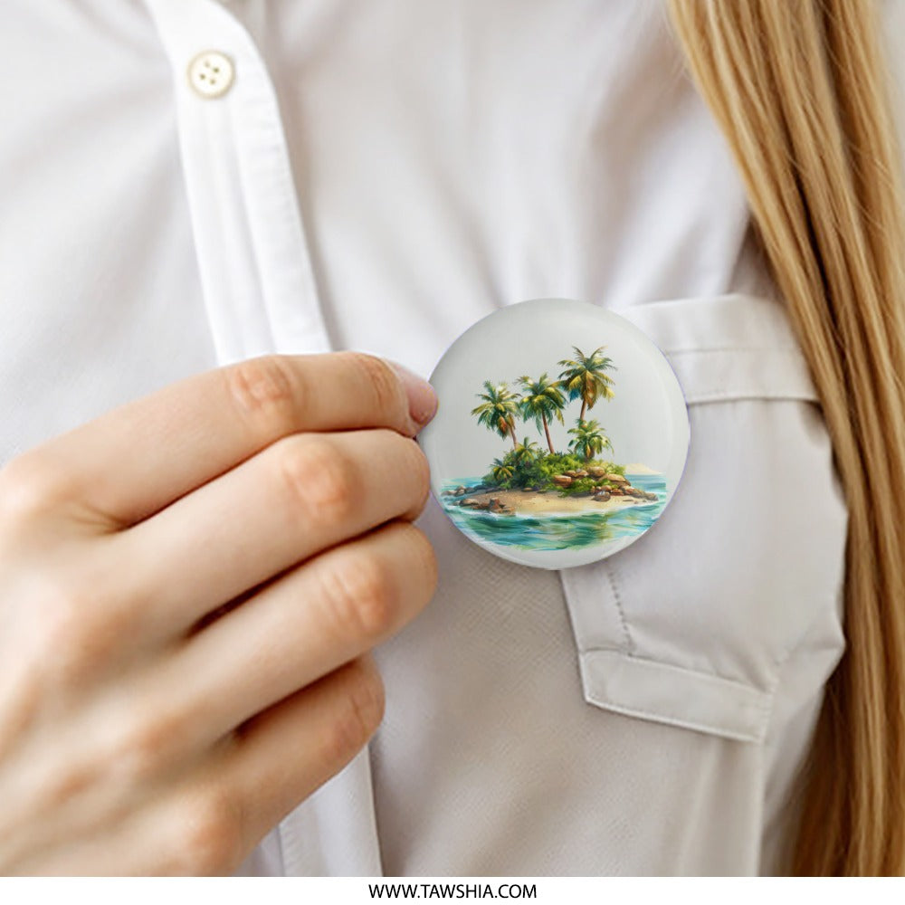 Tropical Island Pinback, Palm Tree Badge, Beach Lover Gift, Vacation Vibes, Island Life Button, Summer Accessory, Coastal Decor Pin - Tawshia