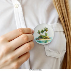 Tropical Island Pinback, Palm Tree Badge, Beach Lover Gift, Vacation Vibes, Island Life Button, Summer Accessory, Coastal Decor Pin - Tawshia
