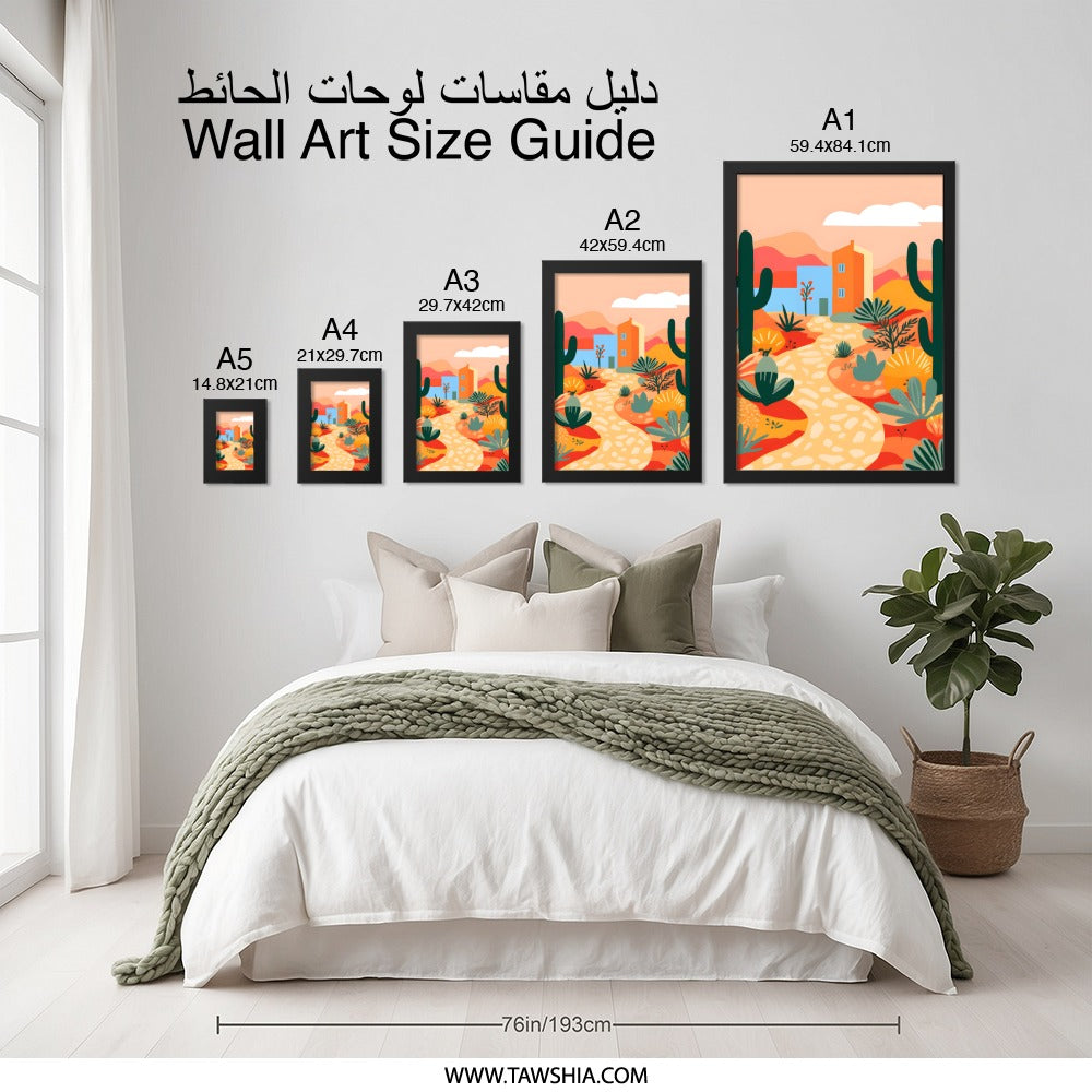 Desert Landscape Wall Art, Colorful Southwestern Print, Cactus Home Decor, Modern Desert Art Print, Desert House Wall Art - Tawshia
