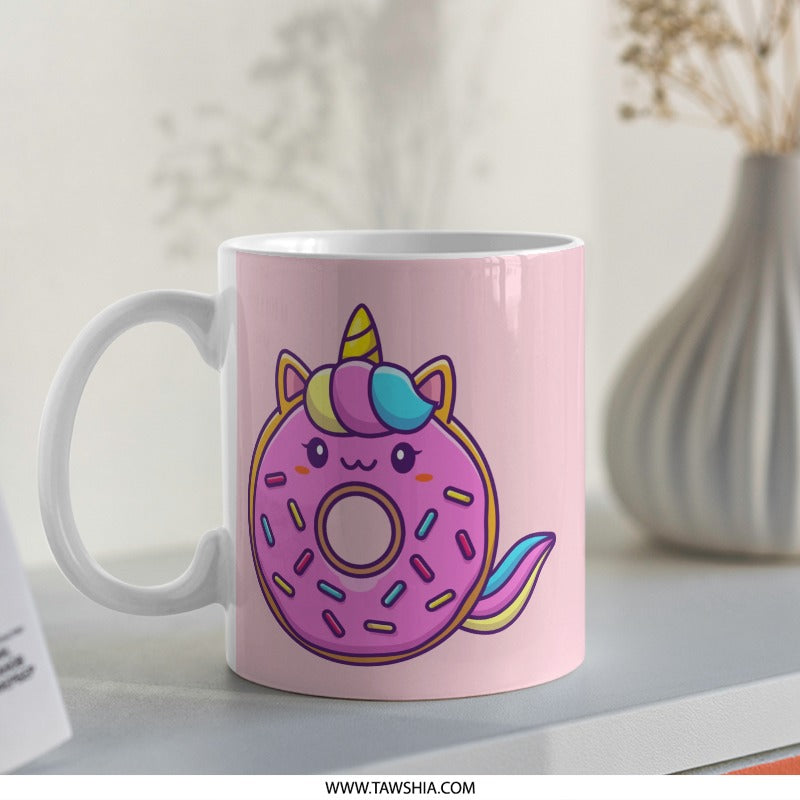 Donut Unicorn Mug, Cute Unicorn Coffee Mug, Novelty Gift Mug, Kawaii Unicorn Gift, Pink Donut Mug, Funny Unicorn Mug, Unique Mugs - Tawshia