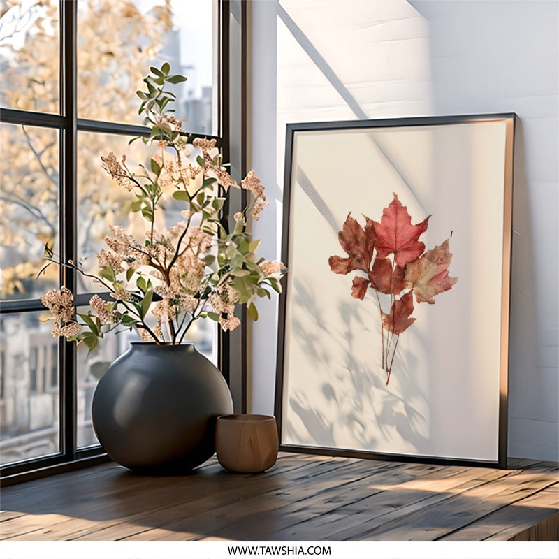 Maple Leaf Wall Art, Botanical Art Print, Autumn Home Decor, Fall Leaves Art, Nature Wall Decor, Modern Art Print, Framed Print - Tawshia