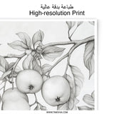 Apple Tree Branch Photographic Print, Botanical Still Life Wall Decor, Fruit Tree Art Print, Nature Inspired Home Decor, Sketch Art - Tawshia