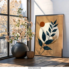 Abstract Leaves Wall Art, Botanical Print, Circle Art, Minimalist Wall Decor, Modern Home Art - Tawshia