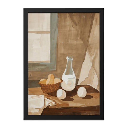 Still Life Wall Art, Milk and Eggs Painting, Neutral Tone Art Print, Kitchen Decor, Modern Farmhouse Wall Decor, Minimalist Artwork - Tawshia