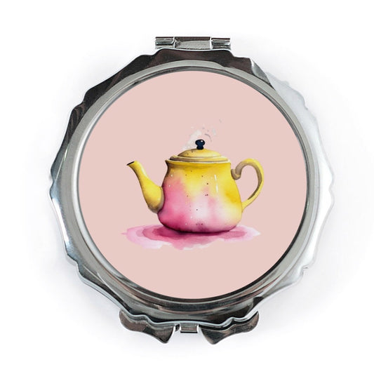 Watercolor Teapot Pocket Mirror, Cute Makeup Mirror, Travel Mirror, Aesthetic Gift, Unique Compact Mirror, Teapot Art - Tawshia
