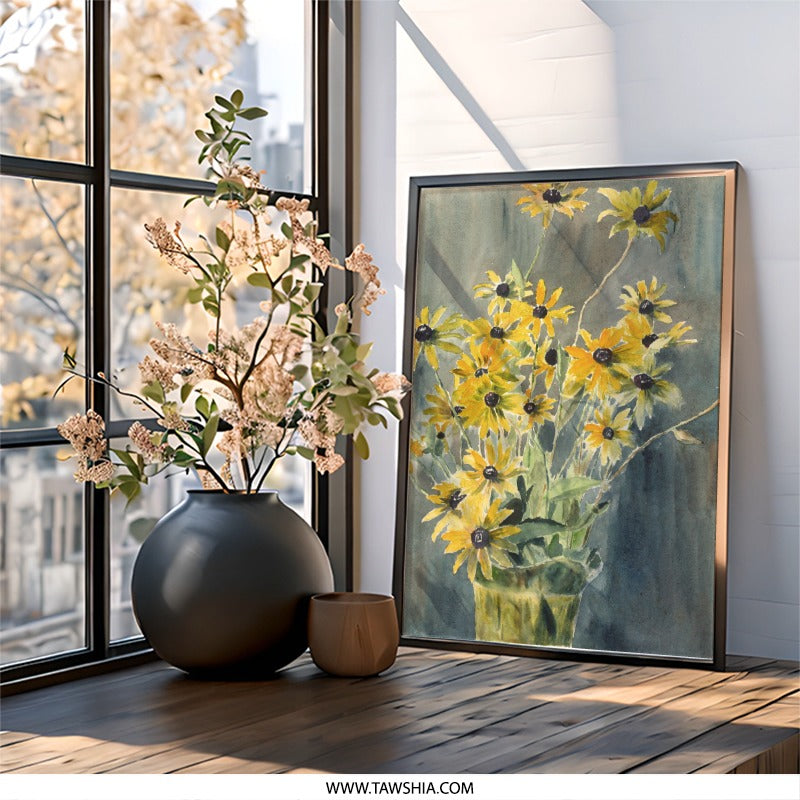 Black Eyed Susans Wall Art, Floral Watercolor Art, Yellow Flowers Print, Botanical Illustration, Fine Art Prints - Tawshia