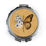 Monarch Butterfly Mirror, Floral Compact Mirror, Good Things Take Time, Gift for Her, Motivational Mirror, Nature Inspired Mirror - Tawshia