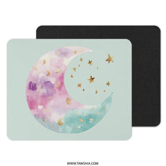 Watercolor Moon Mouse Pad, Crescent Moon Desk Decor, Celestial Mousepad, Moon and Stars Office Gift, Pastel Mousepad, Galaxy Mouse Mat - Tawshia