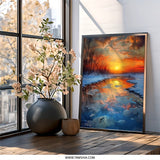 Winter Sunset River Wall Art, Icy Reflection Landscape Print, Nature Home Decor, Peaceful Scenery Artwork, Bright Sky Wall Hanging - Tawshia