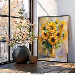 Sunflower Wall Art, Floral Painting, Impasto Art, Sunflower Decor, Home Decor, Flower Art Print, Vibrant Wall Decor - Tawshia