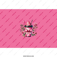 Pink Coffee Tumbler, Cute Coffee Cup, Bow Tumbler, Floral Tumbler, Coffee Lover Gift, Tumbler with Straw, Gift for Her, Drinkware - Tawshia