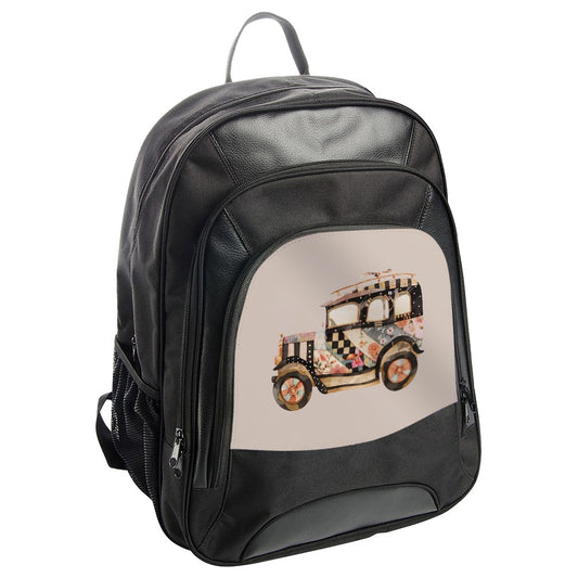 Vintage Car BackPack, Floral Classic Auto, Stylish Book Bag, Travel Daypack, Car Lover Gift, School BackPack, Unique Design Bag - Tawshia
