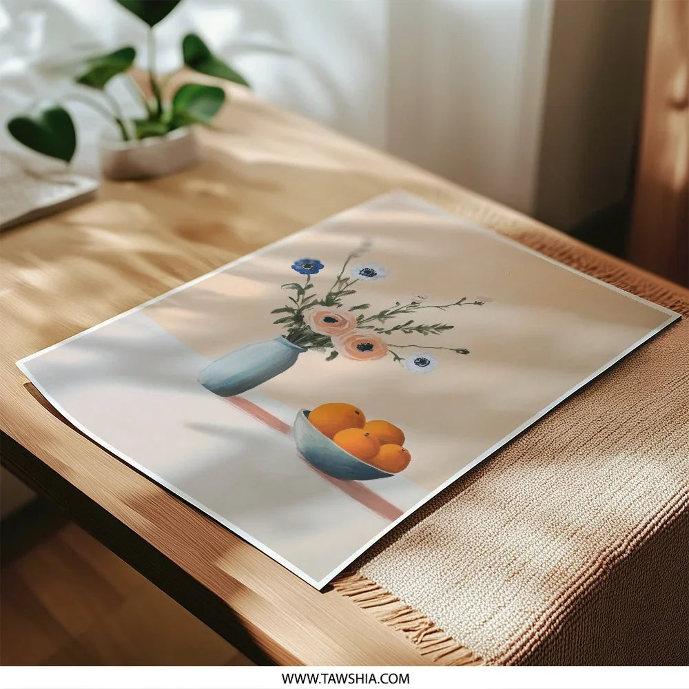 Floral Photographic Prints, Still Life Art, Orange Fruit Decor, Vase Art Print, Botanical Wall Decor, Flower Photography - Tawshia