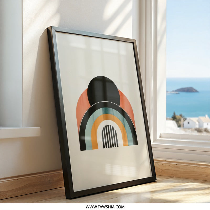Modern Geometric Wall Art, Abstract Rainbow Print, Minimalist Decor, Arches and Circle Design, Contemporary Art, Home Decor, Wall Decor - Tawshia