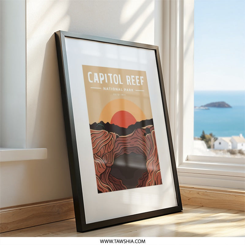 Capitol Reef Wall Art, National Park Poster, Utah Travel Print, Sunset Landscape Art, Southwestern Home Decor, Modern Minimalist Art - Tawshia