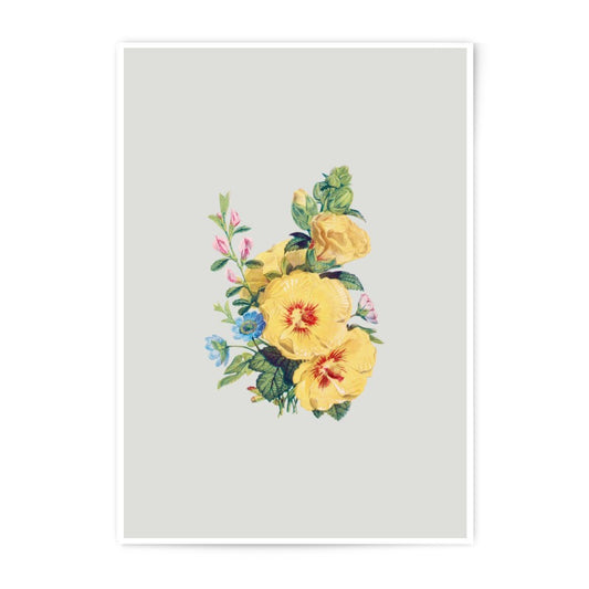 Yellow Hibiscus Photographic Prints, Floral Art, Botanical Wall Decor, Vintage Style, Flower Illustration, Yellow Flowers Print - Tawshia