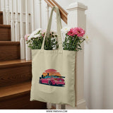 Pink BMW Car Tote Bag, Sunset Design Tote, Automotive Gift Idea, Car Enthusiast Tote, Stylish Everyday Bag, Trendy Shoulder Bag - Tawshia
