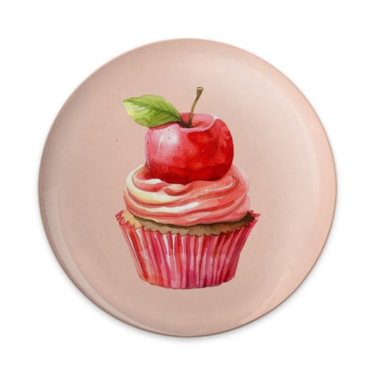 Apple Cupcake Pinback Button, Cute Dessert Button, Watercolor Food Badge, Sweet Treat Accessory, Unique Gift Idea - Tawshia