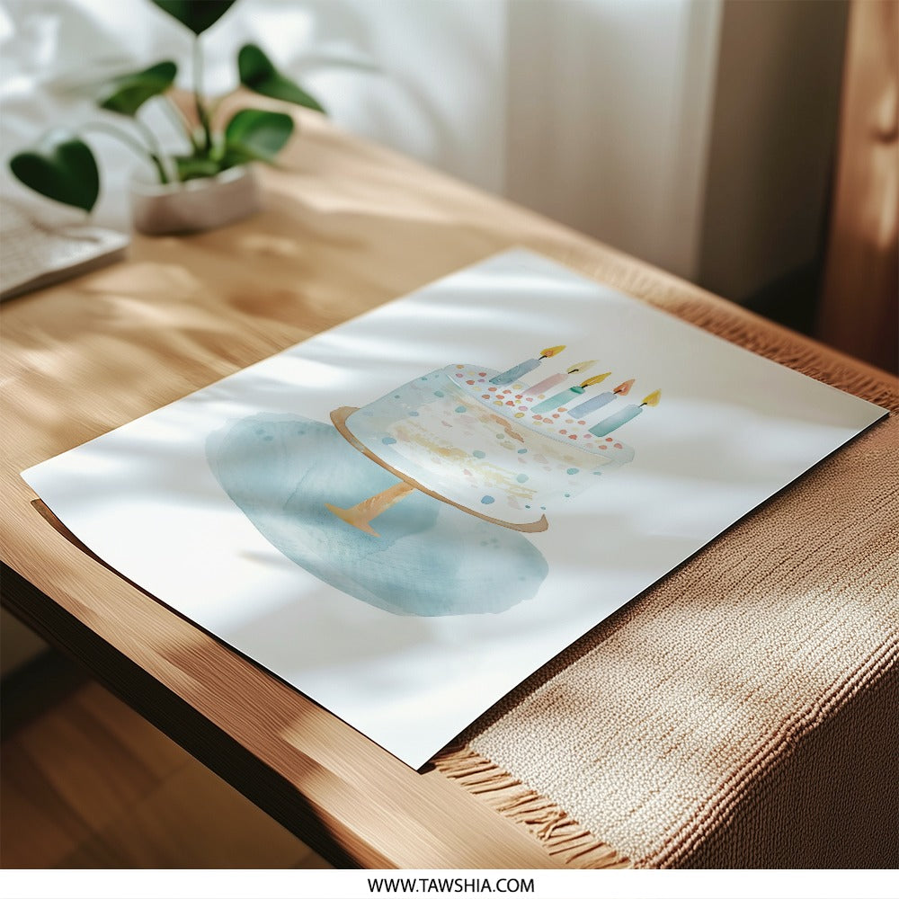Watercolor Cake Photographic Print, Birthday Cake Art, Cute Cake Illustration Print, Party Decor, Baking Art Print, Childrens Wall Art - Tawshia