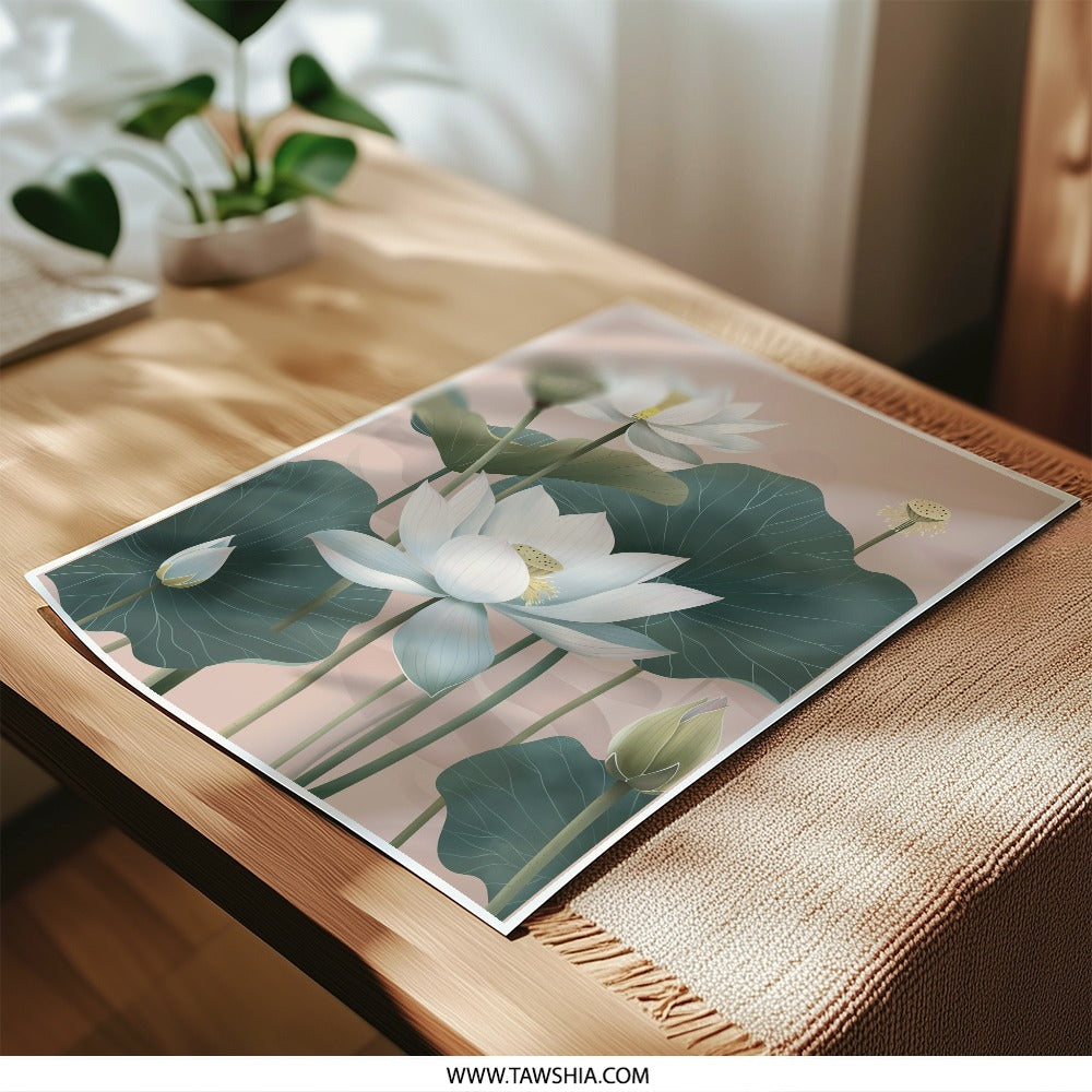 Lotus Photographic Print, Floral Art, Botanical Wall Decor, Elegant Home Decor, White Flower Fine Art Print, Spiritual Art Print - Tawshia