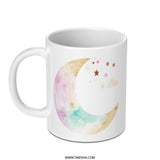 Crescent Moon Mug, Watercolor Stars Mug, Celestial Mug, Dreamy Mug, Unique Coffee Mug, Gift Mug, Hot Chocolate Mug, Cozy Mug, Moon Lover Mug SKU: MG10004208 - Tawshia