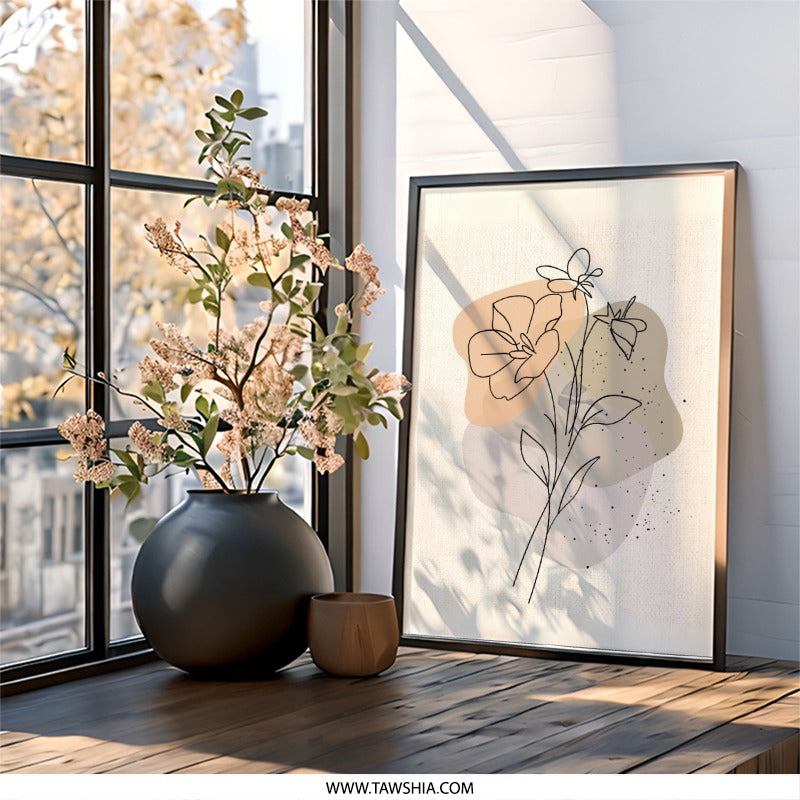 Floral Line Art Wall Decor, Minimalist Flower Print, Botanical Wall Art, Abstract Floral Art, Line Drawing Art, Flower Wall Art (135) - Tawshia
