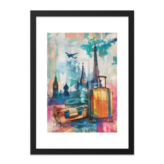 Travel Wall Art Print, World Tour Decor, Suitcase Art, Airplane Art, Colorful Wall Art, Travel Lover Gift, Big Ben, Eiffel Tower, Artwork - Tawshia