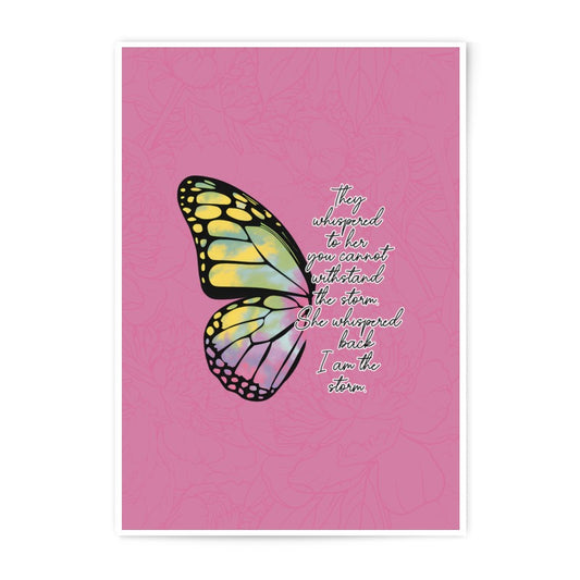Butterfly Photographic Prints, I am the Storm Art, Inspirational Wall Decor, Pink Butterfly Print, Motivational Quote, Home Decor Prints - Tawshia