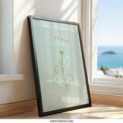 Floral Wall Art Print, Minimalist Flower Art, Cute Botanical Illustration, Green and Red Accent Decor, Modern Art Print - Tawshia