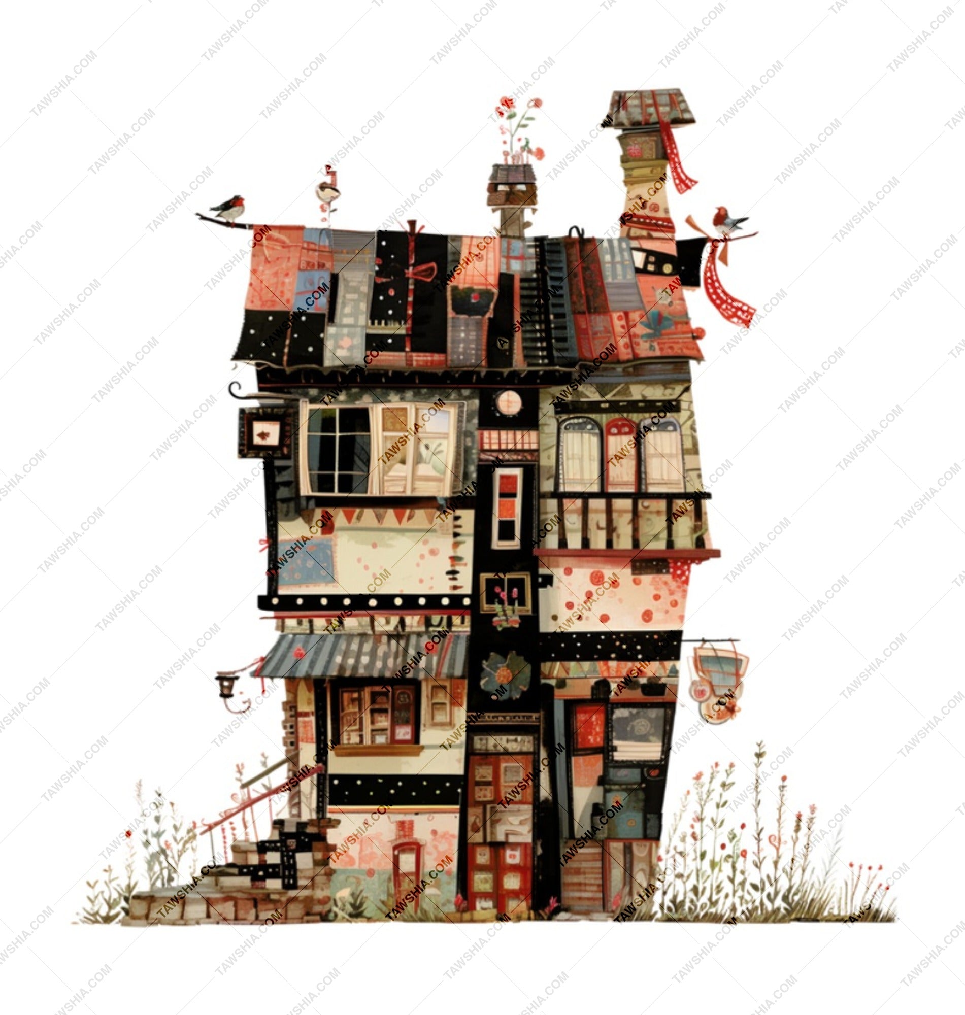 Quirky House Mug, Unique Home Gift, Whimsical Building Art Mug, Colorful Architecture Coffee Cup, Funky Urban Dwelling, Eclectic Decor Mug - Tawshia