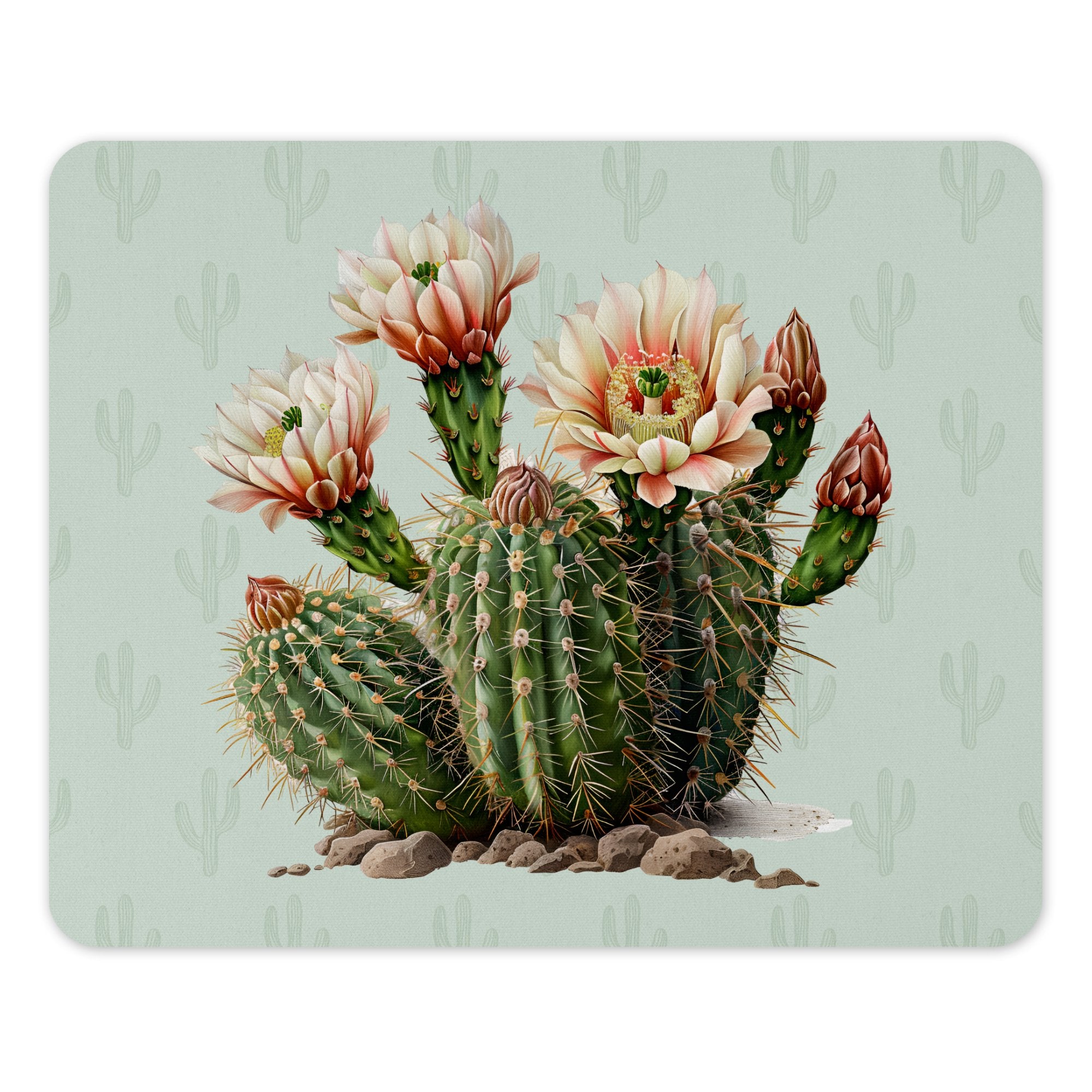 Vibrant Blooming Cactus Design on Green Background product type