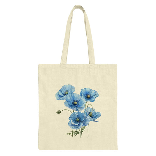 Blue Poppy Tote Bag, Floral Shopping Bag, Botanical Tote, Flower Market Bag, Unique Gift Idea, Aesthetic Bag, Summer Bag, Grocery Bag - Tawshia