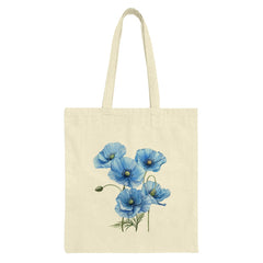 Blue Poppy Tote Bag, Floral Shopping Bag, Botanical Tote, Flower Market Bag, Unique Gift Idea, Aesthetic Bag, Summer Bag, Grocery Bag - Tawshia