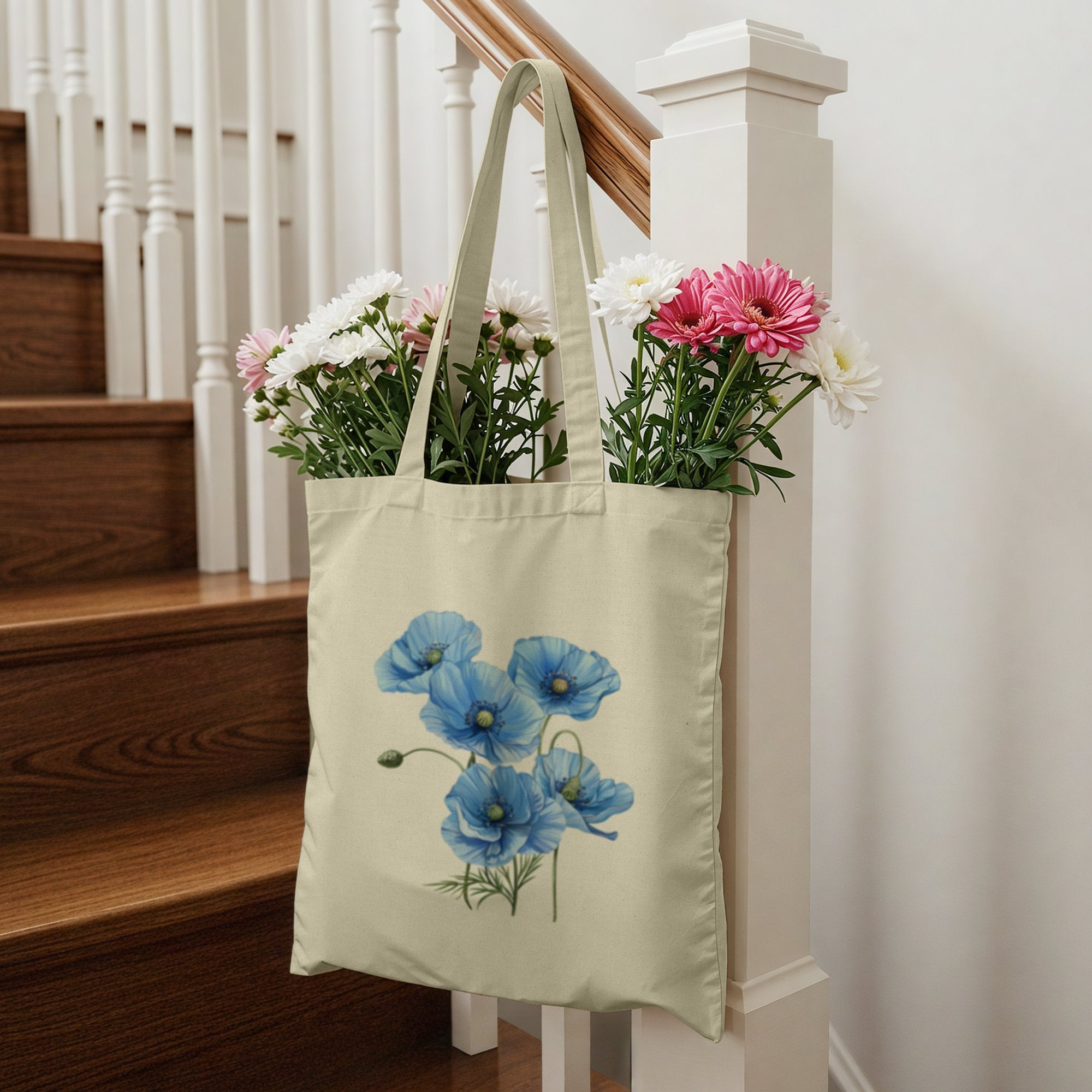 Beautiful Blue Flower Print Design Tote Bag product type