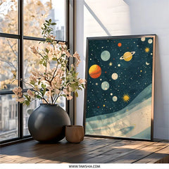 Retro Planets Wall Art, Outer Space Print, Cosmic Artwork, Celestial Home Decor, Galaxy Wall Hanging, Astronomy Gift Idea - Tawshia