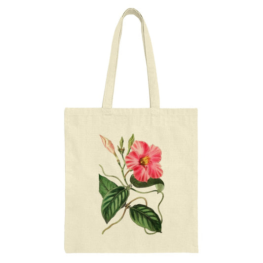 Floral Tote Bag, Pink Allamanda Flower, Botanical Art, Vintage Style Bag, Nature Lover Gift, Everyday Tote, Book Bag, Market Bag - Tawshia