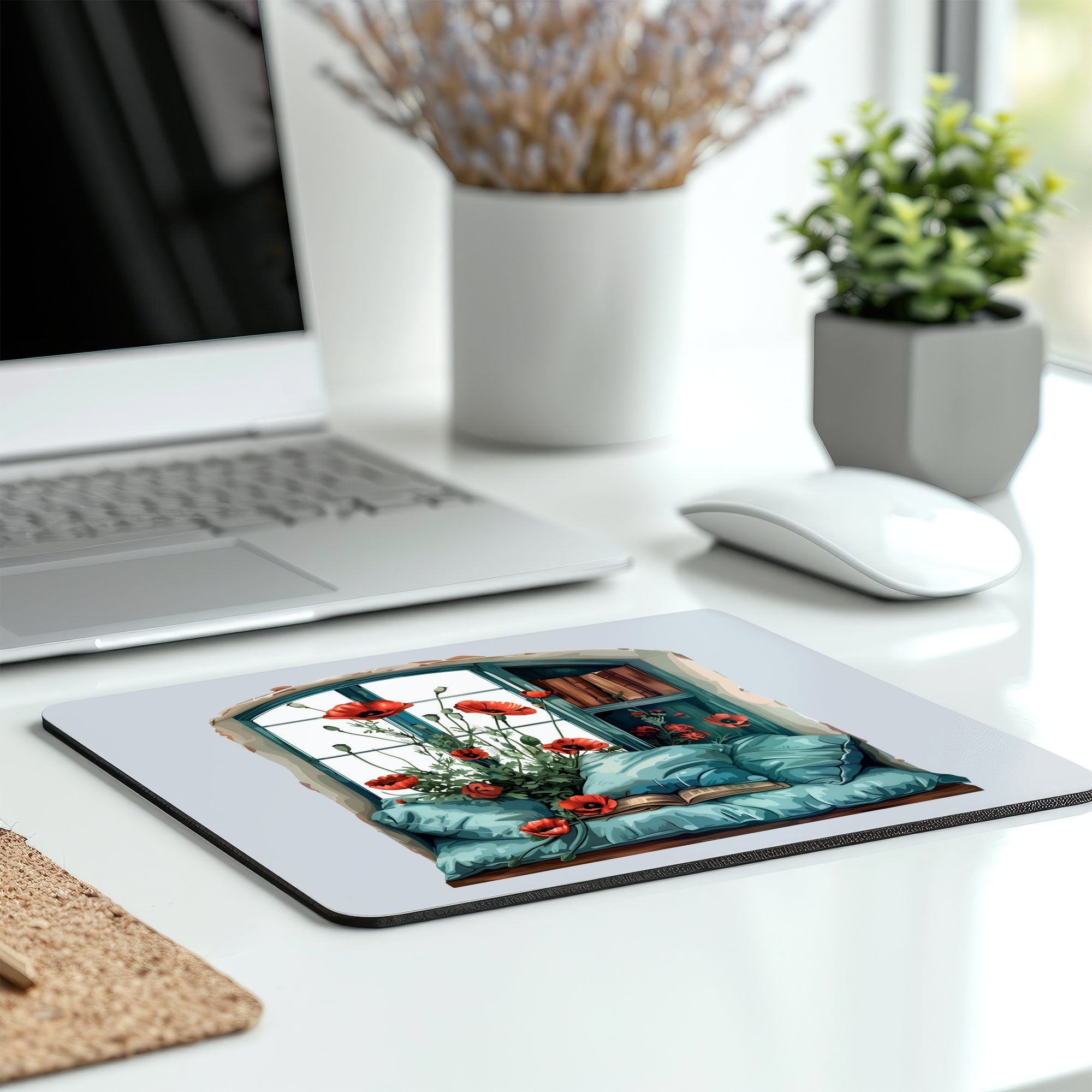 Red Potted Flowers and Books Design Mouse Pad Product