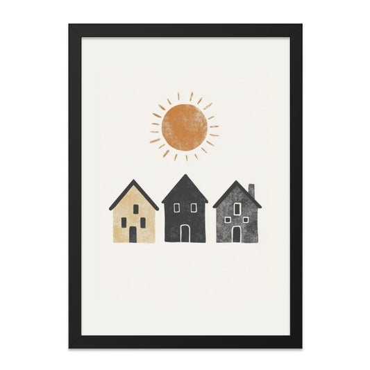 Boho Houses Wall Art, Minimalist Print, Abstract Home Decor, Sun Artwork, Neutral Color Palette, Modern Wall Decor, Housewarming Gift - Tawshia
