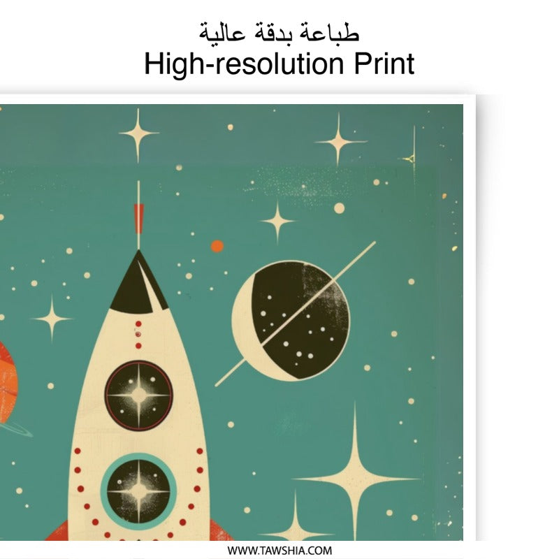 Retro Rocket Photographic Print, Space Art Print, Mid Century Modern Art, Retro Space Poster, Rocket Illustration, Outer Space Print - Tawshia