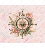 Vintage Floral Compass with Roses Art Print product