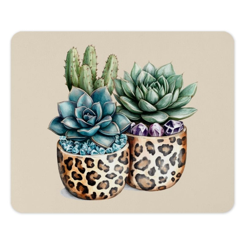 Leopard Print Succulent Mouse Pad, Cactus Mousepad, Botanical Art Desk Accessory, Stylish Work from Home Decor, Trendy Office Gift - Tawshia