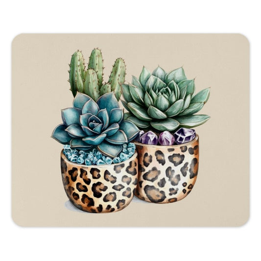 Leopard Print Succulent Mouse Pad, Cactus Mousepad, Botanical Art Desk Accessory, Stylish Work from Home Decor, Trendy Office Gift - Tawshia
