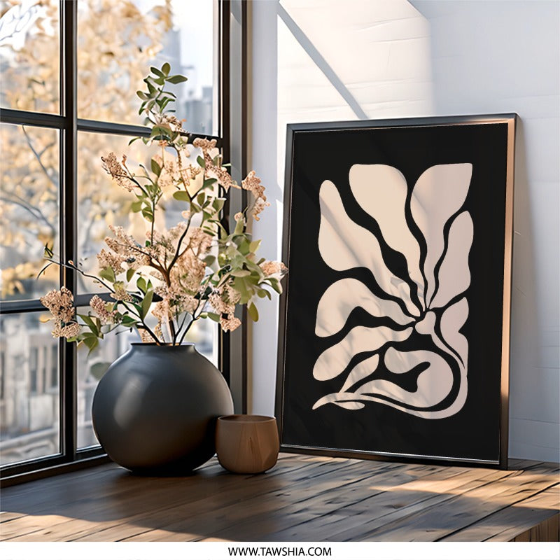 Beige Floral Wall Art, Abstract Flower Print, Minimalist Art Poster, Neutral Tone Decor, Botanical Wall Decor, Modern Home Art Print - Tawshia