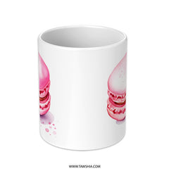 Macaron Mug, Pink Macaroon Art, Foodie Gift, Pastry Lover, Dessert Coffee Mug, Kitchen Decor, Watercolor Design, Cute Sweet Treat Mug - Tawshia