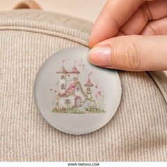 Fairy Tale Castle Pinback Button, Whimsical Pink Design, Cute Fantasy Art, Magical Home Decor, Unique Gift for Dreamers - Tawshia